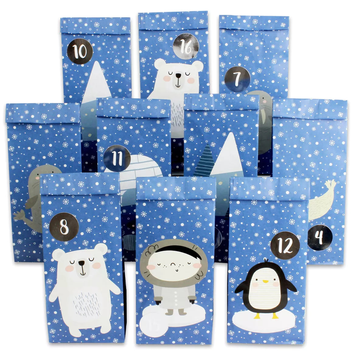 Adventskalender "Polartiere" Geschenktüten zum Befüllen