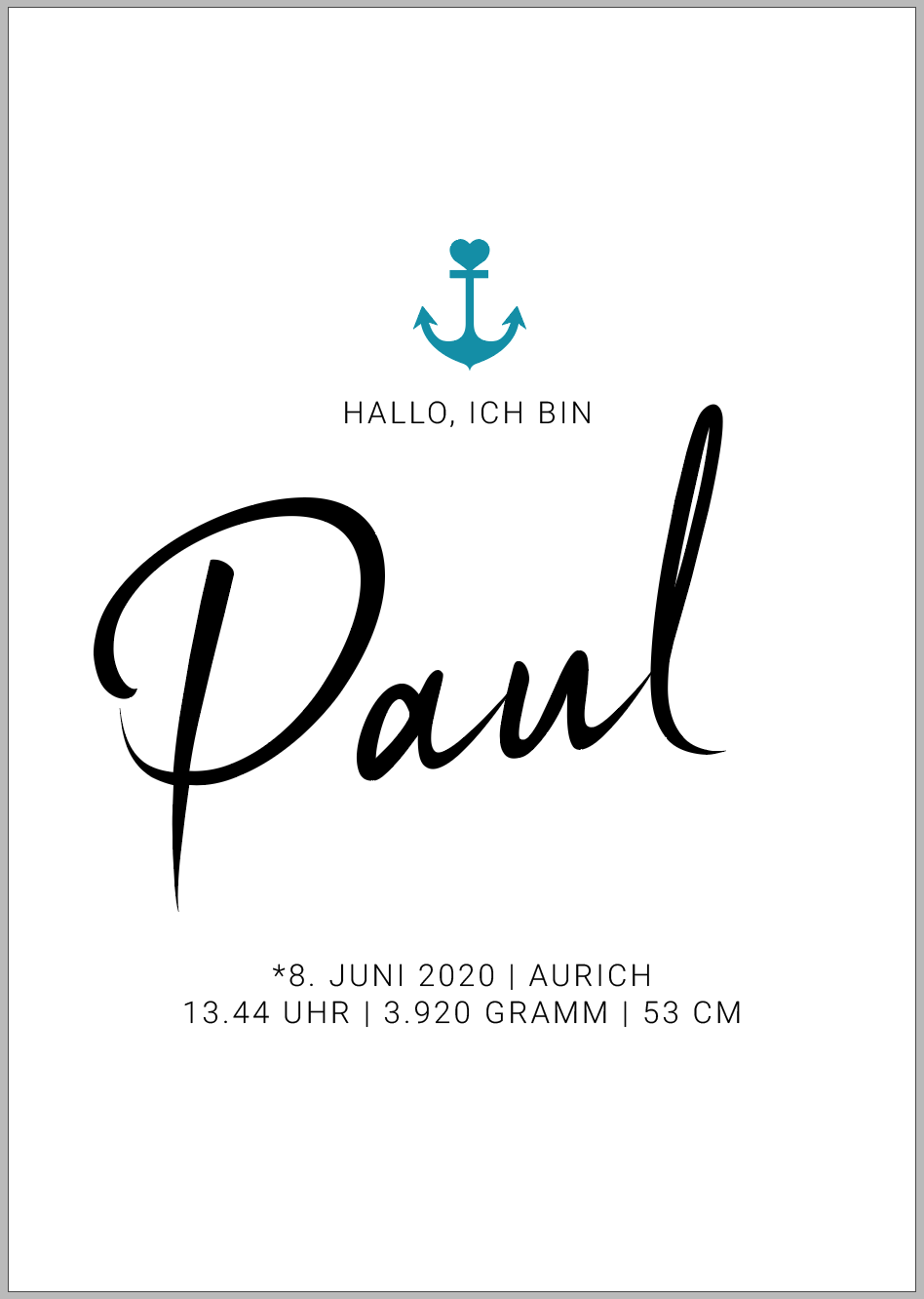 GEBURT Print "Hallo, ich bin …" Personalisiert