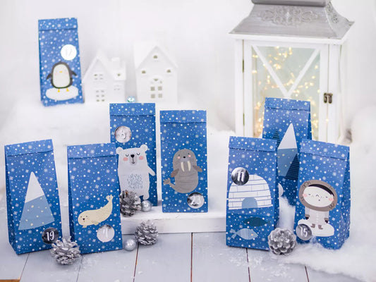 Adventskalender "Polartiere" Geschenktüten zum Befüllen
