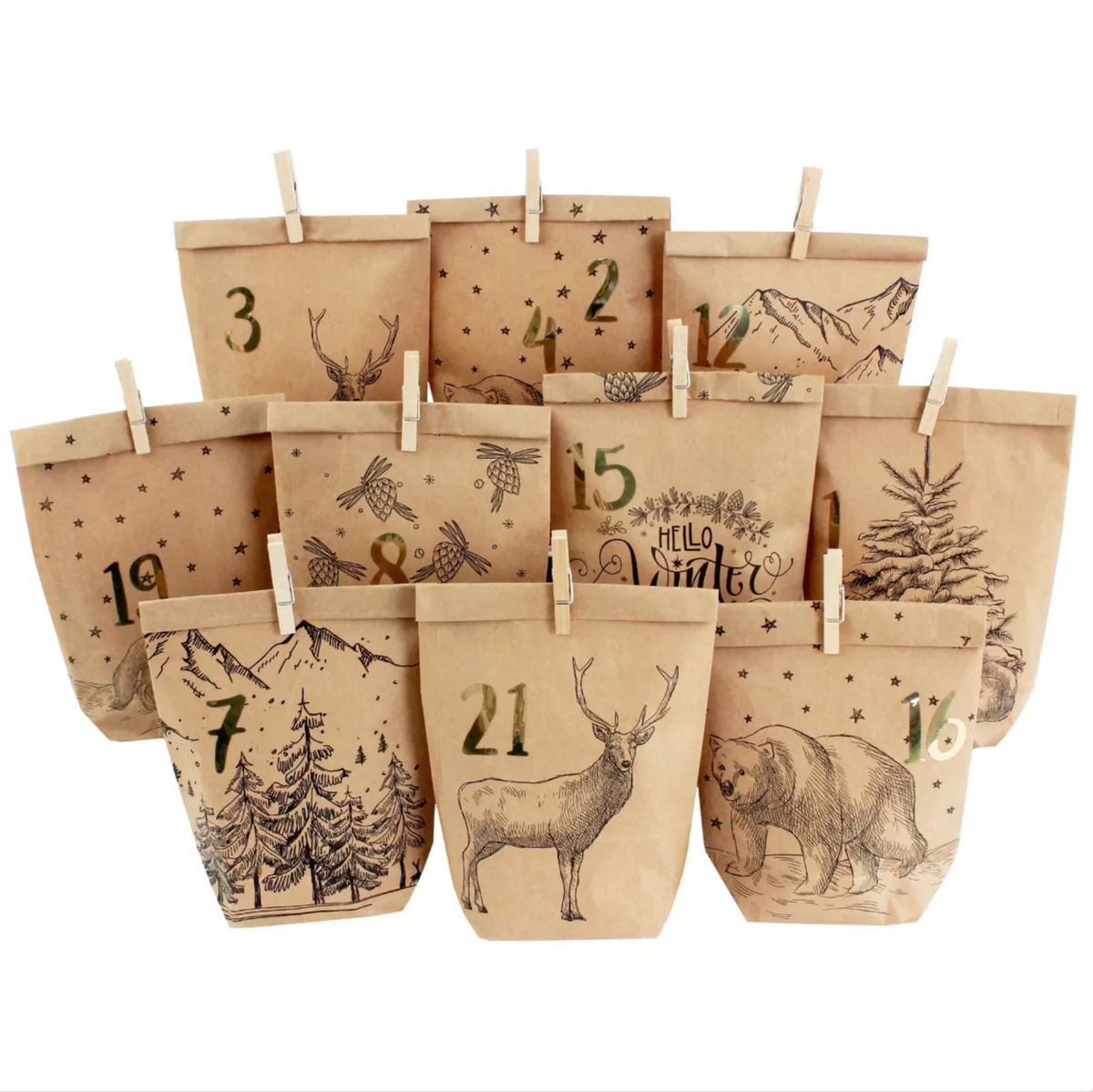 Adventskalender "Cozy" Geschenktüten zum Befüllen