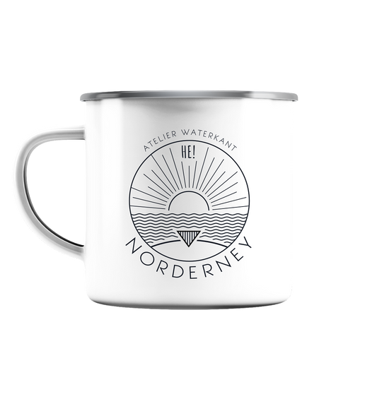 Emailletasse Meerillustration Norderney - Emaille Tasse (Silber)