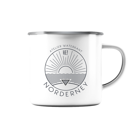 Emailletasse Meerillustration Norderney - Emaille Tasse (Silber)